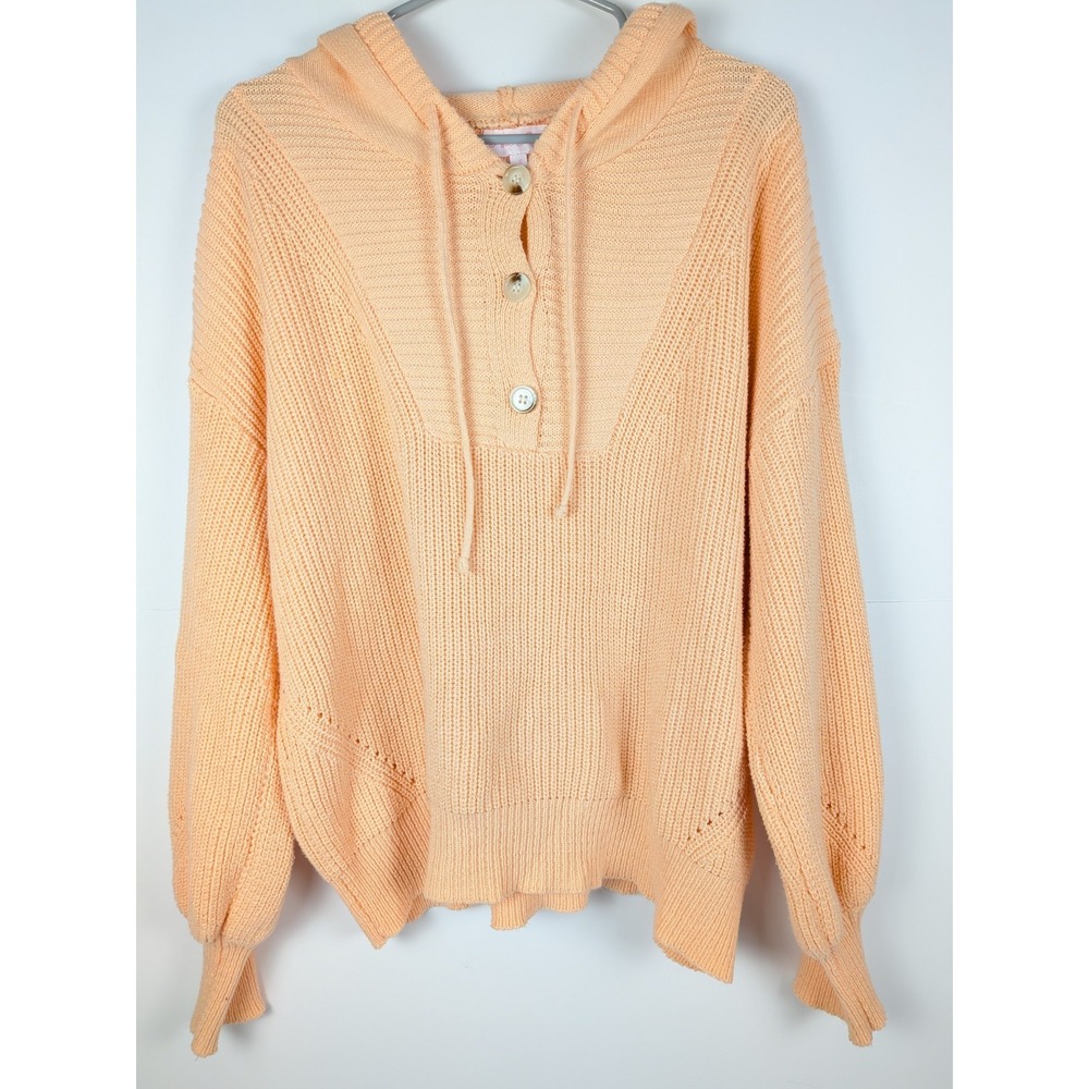 Pink Lily Women's Size S Light Pink Chunky Knit Button Oversized Hooded Sweater